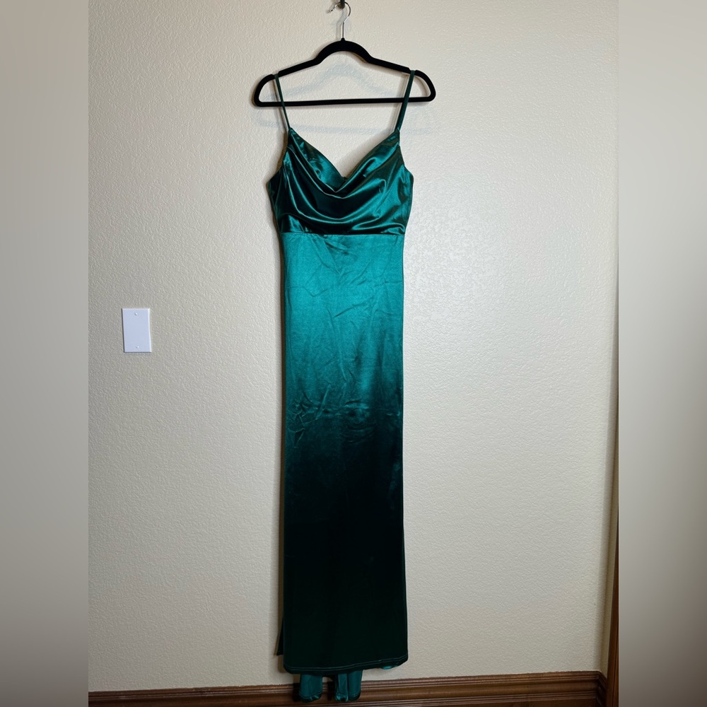 Hello Molly Emerald Green Satin Cowl Neck Maxi Dress